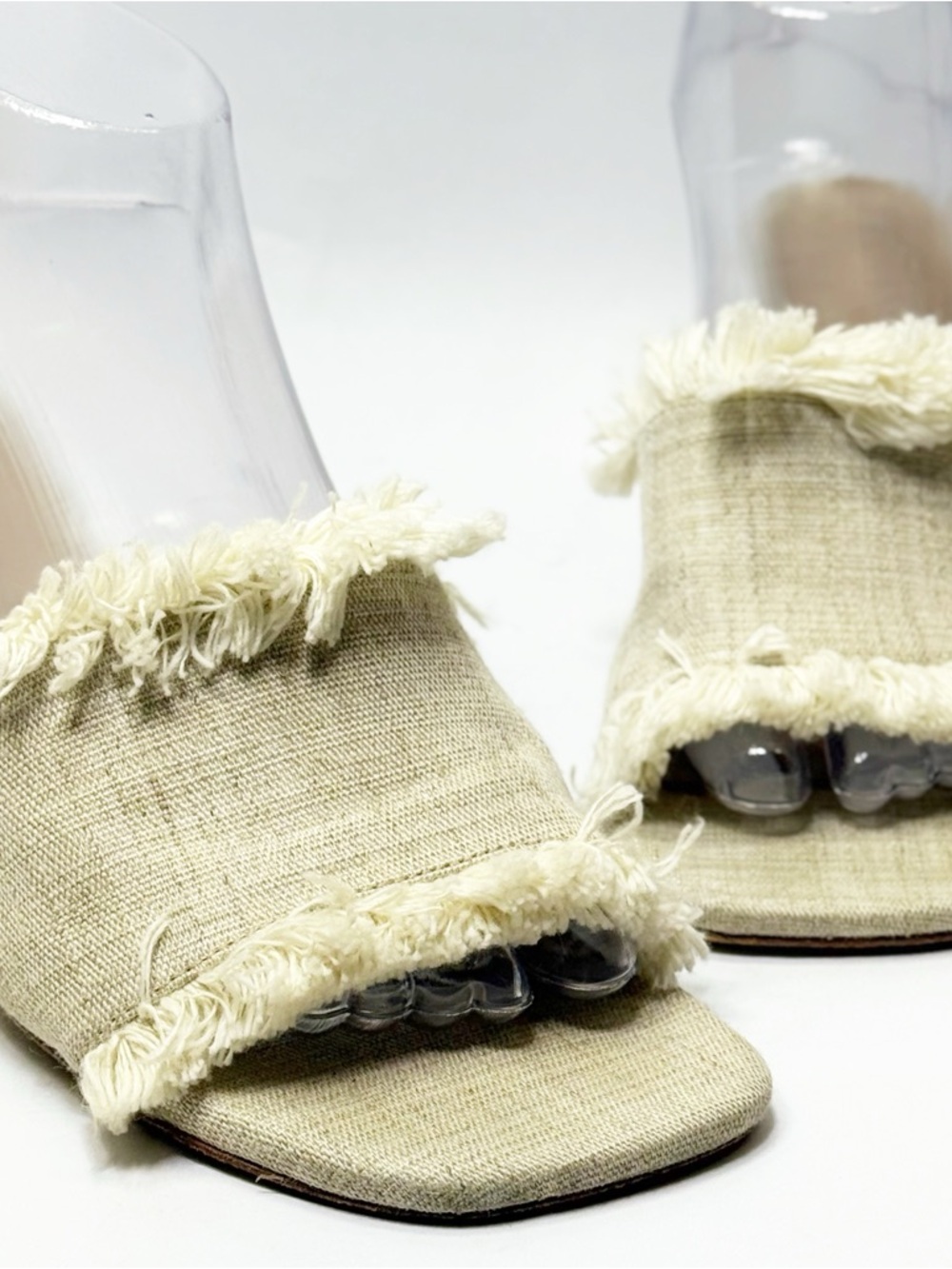 Bernardo Neutral Fringed Open-Toe Block Mules size 8